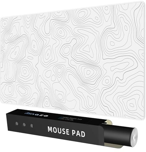 Rinaze Extra Large Gaming Mouse Pad with White Topographic, XXL Mousepad, Big Mouse Mat Desk Pad, Non Slip Keyboard Pad for Gaming Computer Laptop PC Office Desk Accessories