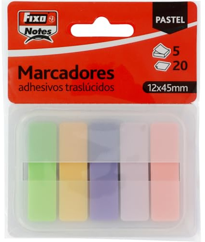 Fixo Anteckningar | Transpersonal Självhäftande markörer | 5 pastellfärger med dispenser | 12x24mm | 20-arkblock | Trafikerad plast | Återställbar | Vattentät | Låter skrivning