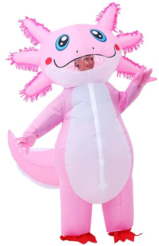 JOYBRO Disfraz Hinchable de Axolote para Adultos, Divertido Traje de Axolote Cuerpo Completo para Hombres y Mujeres, Ideal para Halloween, Navidad, Carnaval, Fiestas Temáticas, Talla Única 160–190 cm