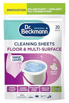 Dr. Beckmann Floor & Multi-Surface Cleaning Sheets |Powerful Against Dirt & Grease | Fast Drying | Gentle on Surface | Spring Fresh | 20 Sheets