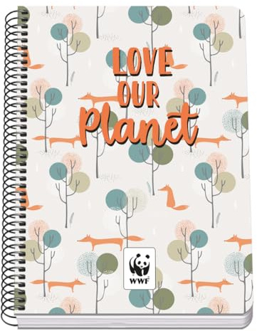 DOHE - Cuaderno A5 Cuadriculado - Encuadernación Espiral, 80 Hojas de 90 g/m², Cuadrícula 4 mm, Tapa Rígida, WWF Love Our Planet, Material Escolar