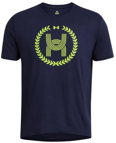 Under Armour Uomini Run Everywhere Wreath SS Tee Abbigliamento da Running Camicia da Corsa Midnight Navy 410/High Vis Yellow 731 - Blu Scuro M