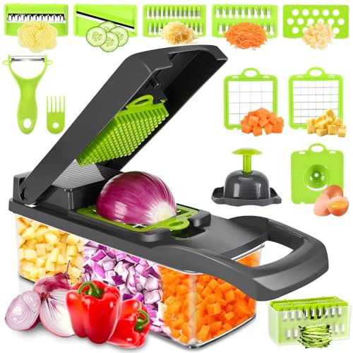 Lociban Coupe Legumes Multifonctions, Mandoline Cuisine Professionnelle, 16 en 1 Coupe Legume Manuel, Decoupe Legumes pour Oignons Tomates Carotte Concombre