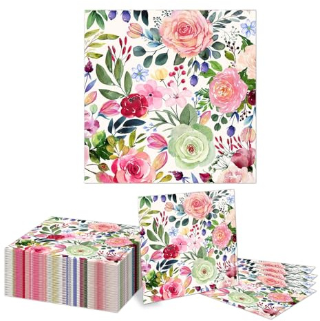 Kotkiddy 40 Pezzi tovaglioli di Carta con Fiori ad Acquerello, tovaglioli con Rose per Pranzo, Articoli per Feste Floreali Decorazioni di Compleanno, tovaglioli per Cena Festa Floreale di Carta