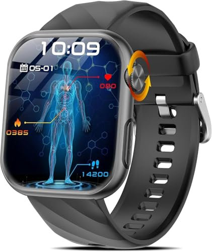 2025 Neue Smartwatch EKG+HRV/Harnsäure/BMI Herren Damen 1,97 AMOLED Gesundheitsuhr mit Telefonfunktion 24H Herzfrequenz SPO2 ΒΙutdruck Körpertemperatur BΙυtzυcker Schlafmonitor Fitnessuhr(Schwarz)
