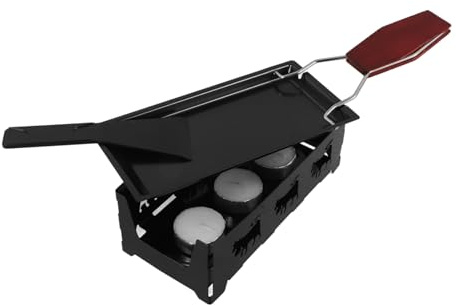 KOCKSHION Padella per Raclette Portatile Antiaderente Manico in Legno per Raclette da Tavolo per Camping e Nic Completo Candele Incluse