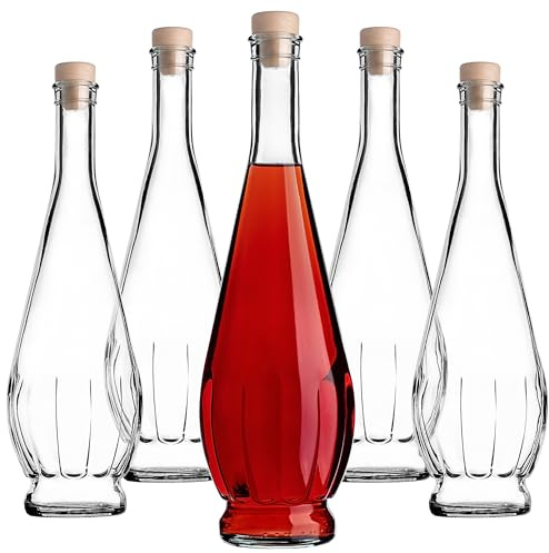 KADAX - Set di 5 bottiglie in vetro da 750 ml con tappo in sughero - Bottiglie per liquore - Bottiglie in vetro per liquore da riempire con liquore, vino e acquavite
