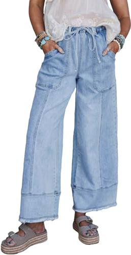 SHEWIN 2026 Summer Wide Leg Jeans Women Straight Leg Loose Fit Jeans for Women Trendy Denim Pants Beau Blue Size 12