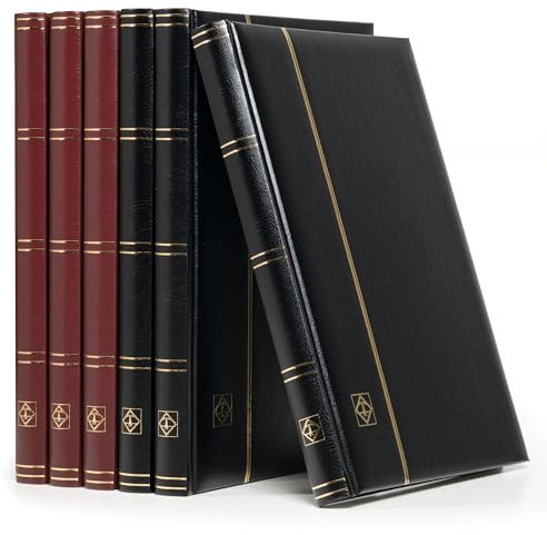 Leuchtturm 341311 Briefmarken-Sammelalbum Comfort - DIN A4, 32 Seiten, Pergaminstreifen, wattierter Einband - schwarz