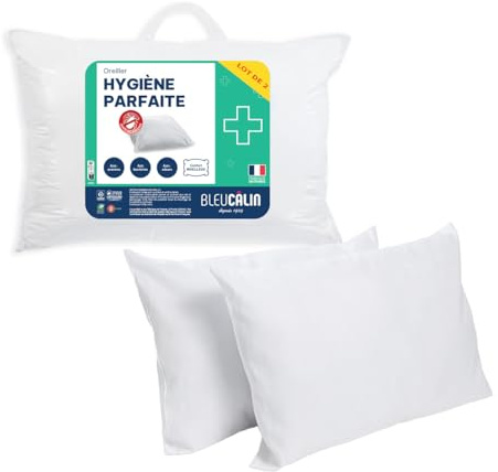 Bleu Câlin Juego de 2 Almohadas, Higiene Perfecta, Antiácaros, Blanco, 45x70 cm, OAEH