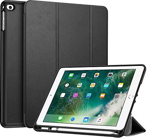 Fintie SlimShell Hülle für iPad 9.7 2018/2017 / iPad Air 2 2014 / iPad Air 2013 mit stifthalter - Superleicht Soft TPU Rückseite Abdeckung Schutzhülle, Auto Schlaf/Wach, Schwarz