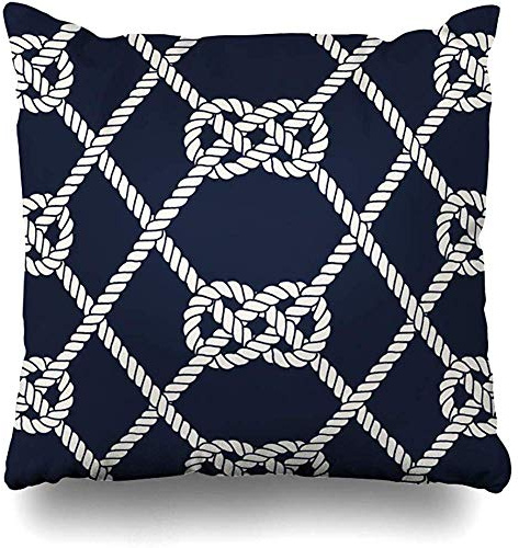 Starojul Throw Pillow Cover Fishing Nautical Rope Pattern Endless Navy White Loop Indigo Marine Carrick Bend Knots On Dark Blue Home Decor Cushion Case Square Size 18 x 18 Inches Zippered Cases