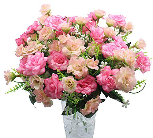 JaneYi 4 Stück Künstliche Rosenblüten Gefälschter Blumenstrauß Künstliche Seidenblumen Pflanzen Blumengesteck für DIY Draußen Haus Küche Tabelle Garten Büro Hochzeit Party Dekor - Rosa und Hellrosa