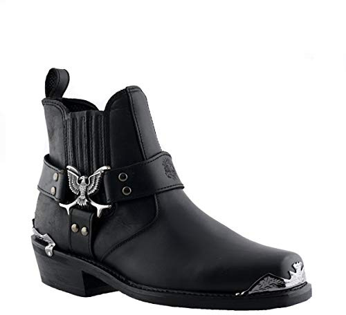 Grinders Eagle Lo Botas para Hombre Vaqueras de Cuero Negro Estilo Motorista 11