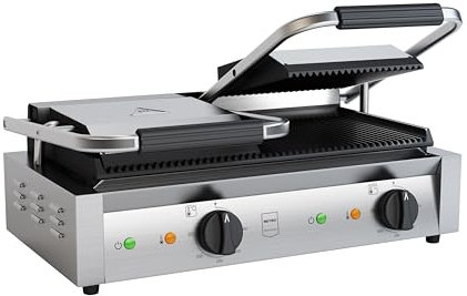 METRO Professional Doppel-Kontaktgrill GPG2201, Edeltahl, 57 x 36 x 20 cm, 3600 W, für Sandwich, Toasts, Steak, Panini, Temperaturregler, höhenverstellbar, silber