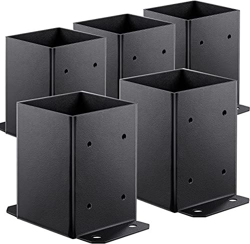 Metty Metal 4×4 Post Base 5 Pcs Post Base Brackets,Inner Size 3.6x3.6 Heavy Duty Powder-Coated Post Anchor Matte Black Wood Post Brackets for Pavilion Deck Railing Support Deck Base Plate