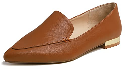 Feversole Women's Pointed Pumps, de Mujer I Flats Pisos de Mujer I Pisos Puntiagudos I Zapatos sin Cordones Bailarinas Tacones Marrón 40 EU