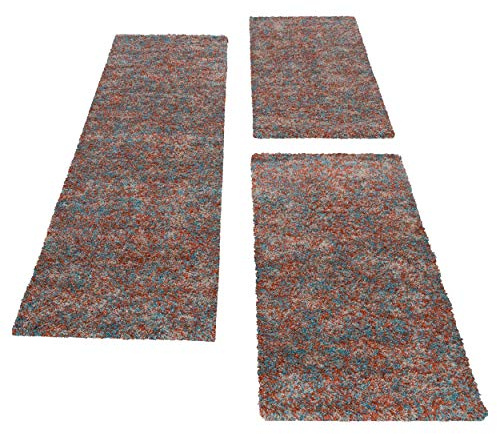 Carpettex Bettumrandung Schlafzimmer 3teilig Shaggy Teppich Hochflor Läuferset Einfarbig Terra Meliert Bettset:2 mal 60x110 + 1 mal 80x250 - Bettvorleger Schlafzimmer Weich Bettumrandung Teppich Set