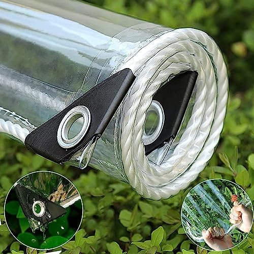7' x 10' Clear Tarps Heavy Duty PVC Vinyl 14 Mil Thick Tarpaulin, Tarpaulin with Metal Grommets, for Camping, Plants Greenhouse, Cars, Patio and Pavilion
