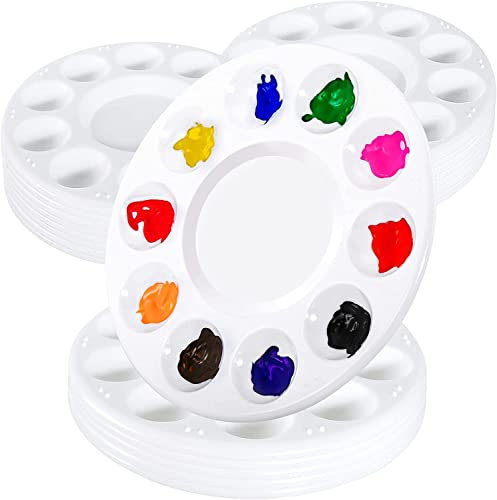 EOGRFW 22 Stück Mischpalette,Runde Malpalette Mischpalette Acrylfarben,Kunststoff, Wiederverwendbar Palette Malen für Kinder Erwachsene Kunst Malerei,10 Löcher(Weiß 17 cm)
