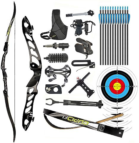 surwolf 68 Bogenschießen Takedown Recurve Bogen 18~38LBS Wettbewerb Recurvebogen Set Erwachsene Wettbewerb Bogen Recurvebogen Sportbogen (38lbs, schwarz Set)