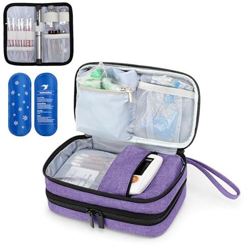 Luxja Diabetisk väska med 2 förpackningar is, insulinfodral för glukosmätare och andra diabetiska förnödenheter (endast påse), lila