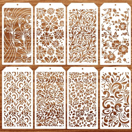 Irikdescia 8 Stück Blumen-Malschablonen, Wiederverwendbare Weinblatt-Schicht Schablonen, Gemischte Kunst-Textur-Schablonen, zum Malen, DIY, Handgefertigte Waren, Dekor