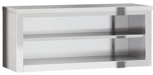vidaXL Stainless Steel Kitchen Wall Cabinet - Silver Wall-Mounted Storage Unit 110x40x46 cm with Shelf, 75 kg Max Load