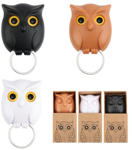 Schlüsselhaken Eule,3 Stück Schlüssel Eule,Schlüsselhaken für Wand,Magnet Owl Key Holder, Automatische Open Close Eyes Design,Magnetischer Schlüsselhalter Ohne Bohren für Zuhause Büro Aufhängen
