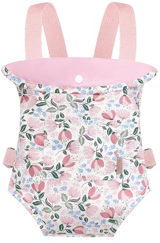 GGAGAKU Puppenrtage Kinder ab 3 Babytrage für Puppen Spielzeug Trage Zubehör Puppentrage 43 cm Puppenzubehör - Rosa - Albizia Flower