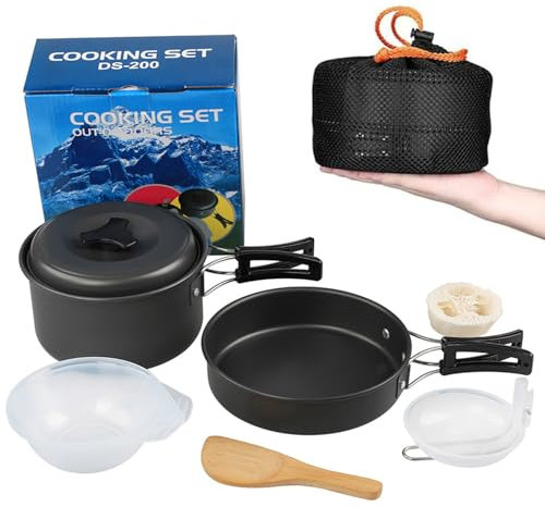 aiGear Set di Pentole da Campeggio | Alluminio Leggero Portatile | Pieghevole Pentola Attrezzatura da Campeggio | Kit di Utensili da Cucina da Viaggio All'aperto | per Picnic Escursionistico