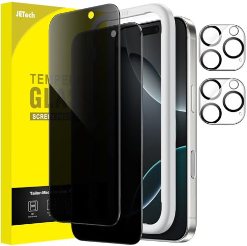JETech Privacy Pellicola Protettiva per iPhone 16 Pro 6,3 Pollici con Protezione per Obiettivo Fotocamera, Vetro Temperato Film con Strumento di Installazione Facile, Pacco da 2 Ciascuno