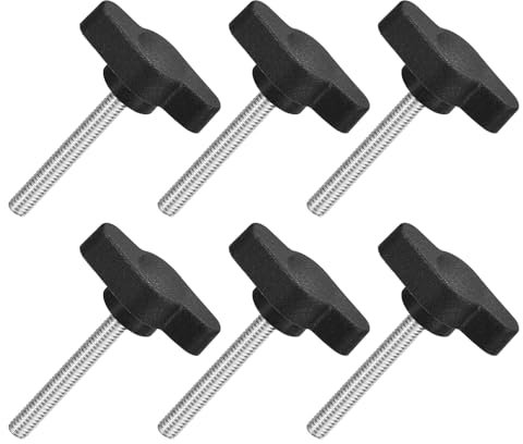 sourcing map 6Pcs Tee Wing Knobs Thumb Screws, M4 x 30mm Clamping Screw Knob Male Thread 304 Stainless Steel T Shaped Thumb Screws Handle 27mm Dia. for Hand Tightening Knob Replacement, Black