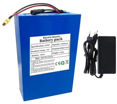 GNIUBBDB 52V 75Ah 14S7P E-Bike Lithium Ion Battery Pack with Charger Built-in BMS Protection Ideal for 200-1500W Electric Bicycle Motor XT60 Plug