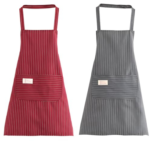 Grembiule Da Cucina Chef - 2pcs Regolabile in Cotone Poliestere, Lavabile - Grigio E Bordeaux