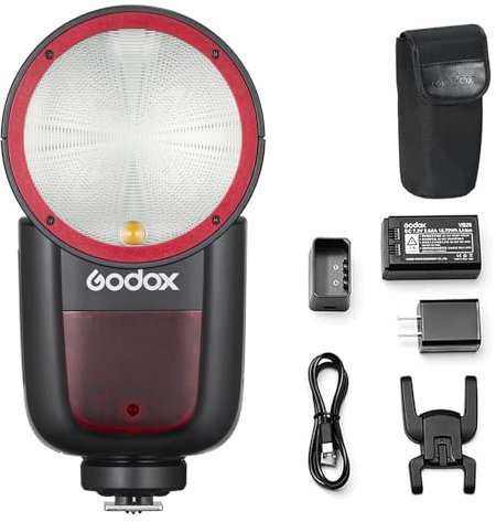 Godox V1-S USA Version Flash for Sony, V1-SU Flash Speedlight with 2.4G Wireless TTL, Rechargeable Battery, 1/8000s High-Speed Sync, 10 Levels LED Modeling Light On-Camera Round Head Flash Speedlite