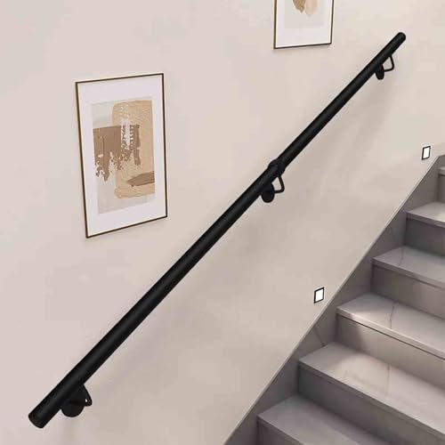 Drsyffsup Stair Handrail for Walls - 1m 1.5m 2m 3m 4m 5m 6m Stairs Railings Safety Grab Bar - Black Metal Wrought Iron Balustrade for Indoor Outdoor Villa Loft Corridor(6ft/180cm)