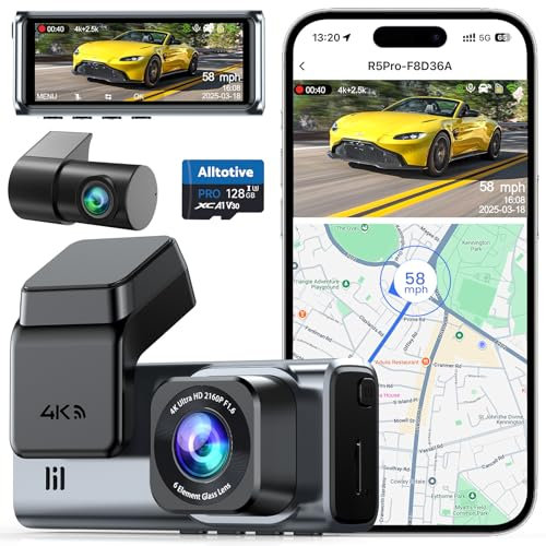 Alltotive 4K Dash Cam Front and Rear 2.5K, 5G WiFi GPS, Dual Car Camera with 128G SD Card, 3.16 IPS Screen, 24H Parking Mode, Night Vision, WDR, 170° Wide Angle, G-Sensor, Max 256GB, Dashcam(R5 Pro)