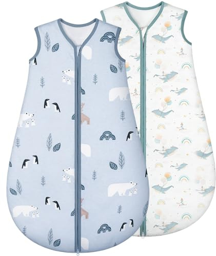 Yukkidds 2er Pack Schlafsack Baby 1.5 TOG, 100% Baumwolle Babyschlafsack Neugeborene im 12-18 Monate, Perfekte für Frühling Herbst Winter (Blau Delphin)
