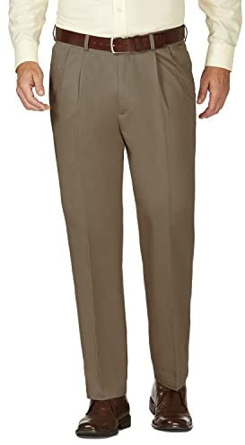 Haggar Men's Work to Weekend Classic Fit Pleat Regular and Big and Tall Sizes, Bark, 42W x 30L