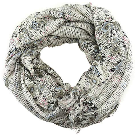 TigerTie Schal in rosa blau schwarz weiß gemustert mit Fransen - Gr. 180 x 50 cm