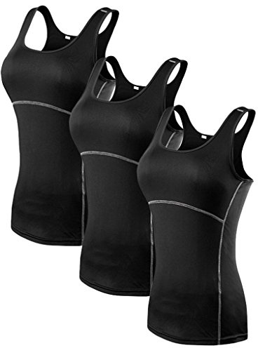 YR.Lover dam 3-pack torr passform kompression löpning yoga tank top t-shirt, 3 Pack;schwarz Medium