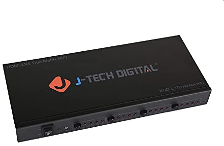 J-Tech Digital 4K 30Hz 4x4 HDMI Matrix Switch Switcher with HDCP 3D & Deep Color HDMI 1.4 Ultra HD Control4 Driver Available