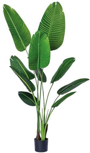 One 5 Foot Artificial Silk Bird of Paradise Palm Tree Potted Plant by Bagari