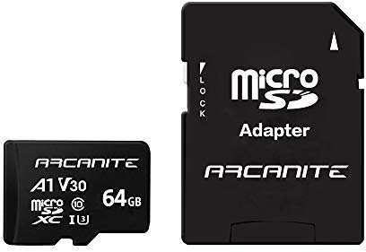 ARCANITE, 64 GB MicroSDXC scheda di memoria con adattatore SD, A1, UHS-I U3, V30, 4K, C10, Micro SD, Velocità di lettura fino a 90 MB/s
