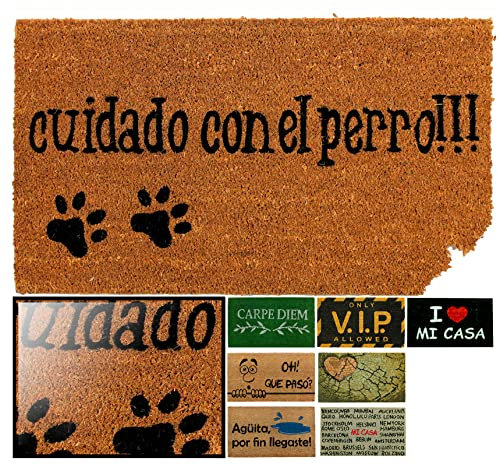 LucaHome - Felpudo de Coco Natural 70x40 Con Base Antideslizante, Divertido Cuidado Con el Perro, Absorbente Para Entrada Casa, Ideal Para Puerta Exterior o Pasillo