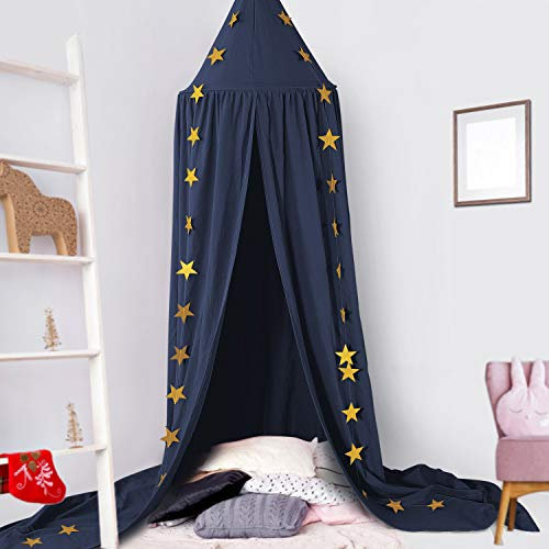 CeeKii Baldachin Kinderzimmer Betthimmel Babybett, Himmelbett Vorhänge Babyzimmer Deko mit Sternen, DIY Babybett Himmel Moskitonetz für Kinder Prinzessin Mädchen Jungen(Navy blau)