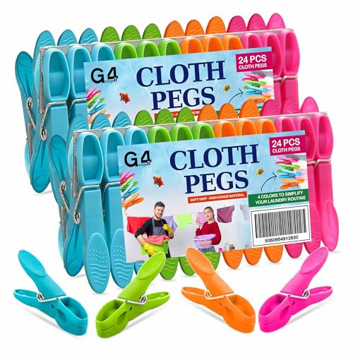 G4GADGET Clothes Pegs 48 Pack – Strong Grip Plastic Pegs for Washing Line, Durable Laundry Clips for Indoor & Outdoor Drying
