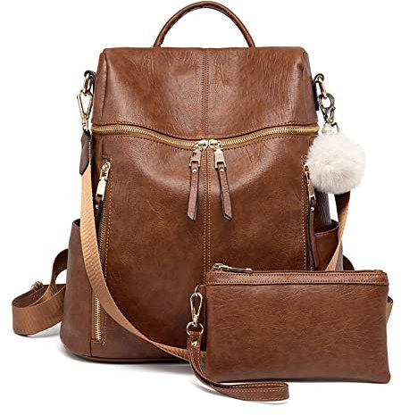 PINCNEL Backpack Womens Ladies Rucksack Waterproof Leather School bags Travel Casual Daypacks Shoulder Bags with Wristlet Yellow