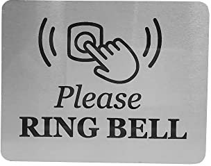 Please Ring Bell Sign with Adhesive Backing, Printed Metal Aluminium Sign with UV Lamination (Size 15 cm x 9cm) Door Entrance Reception Notice. Silver/Gold (Silver)